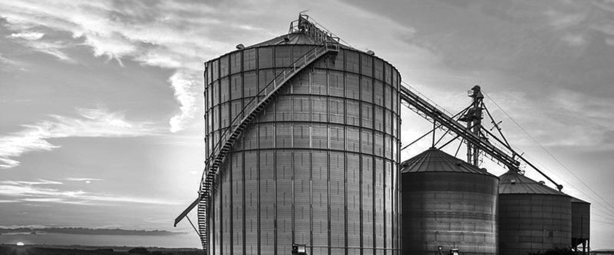 data(s)mart grain silos at sunset